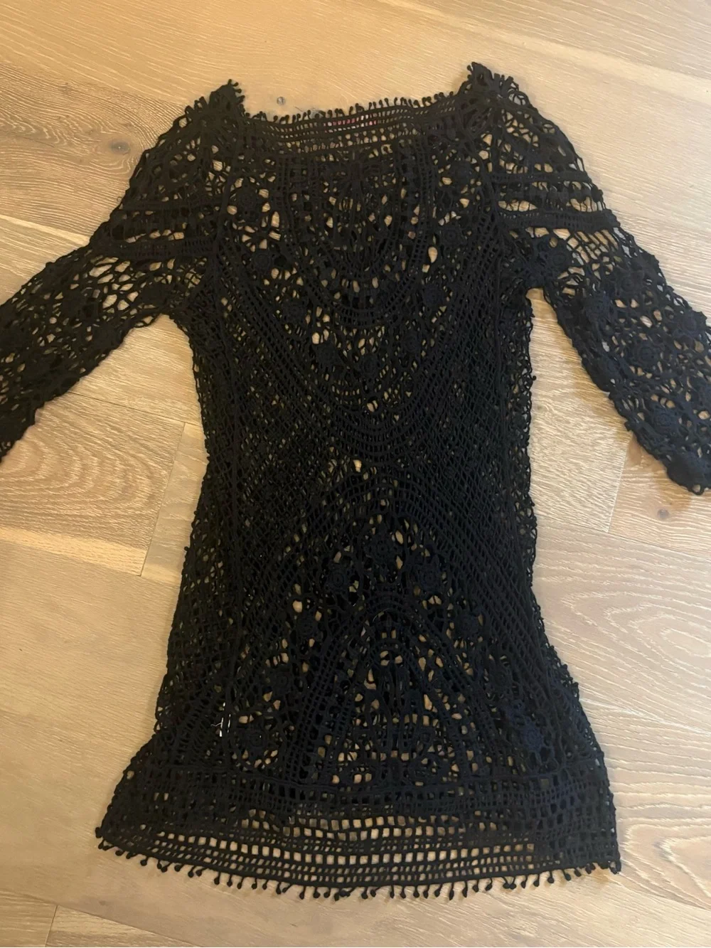 Black Crochet Knit Tunic Top or Swimsuit Coverup - Picture 2 of 6